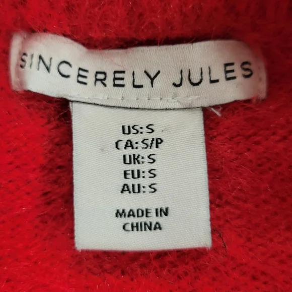 Sincerely Jules Red Cropped Cardigan Sweater w/Large Rhinestone Buttons | Size S - Picture 4 of 7